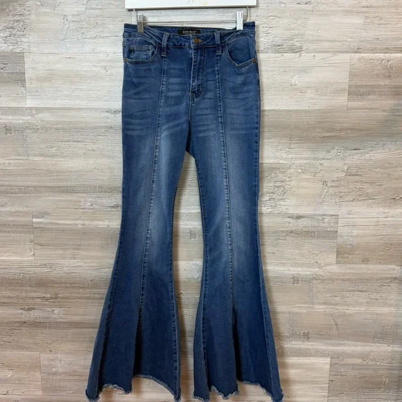 Judy Blue JB8490 High Rise Seamed Front Raw Hem Flare Jeans size 7 - Picture 1 of 10